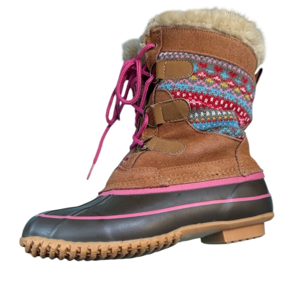 Khombu Tan Sweater-Knit Duck Boots – Girls Size 4